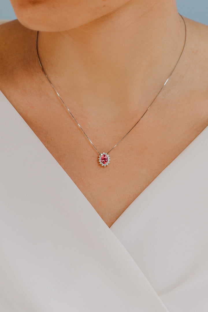 Comete-Halskette aus Gold, Diamanten und ovalem rosa Topas GLB1579