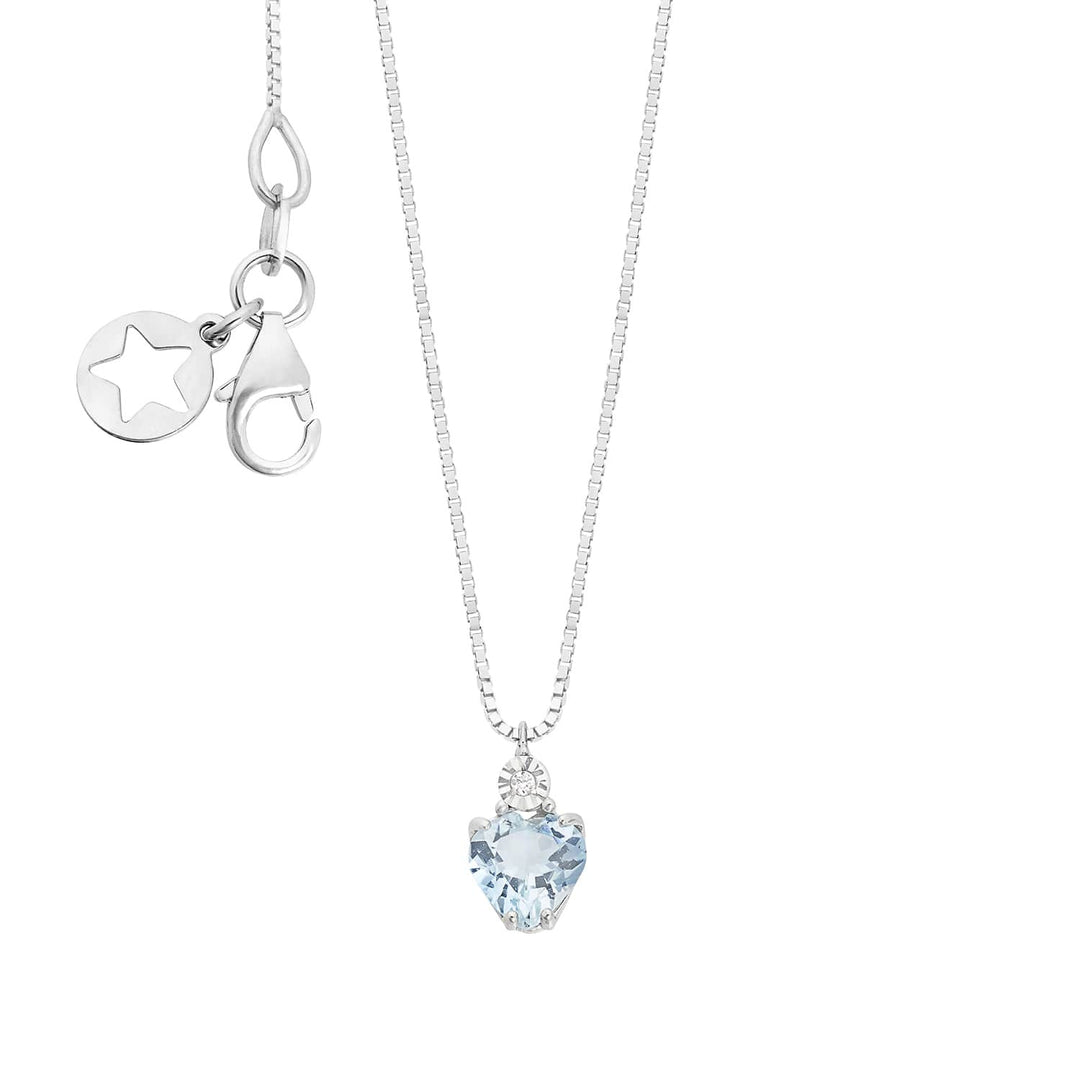 Comete Collana Oro bianco 375‰, Diamante e Acquamarina cuore KGLQ003