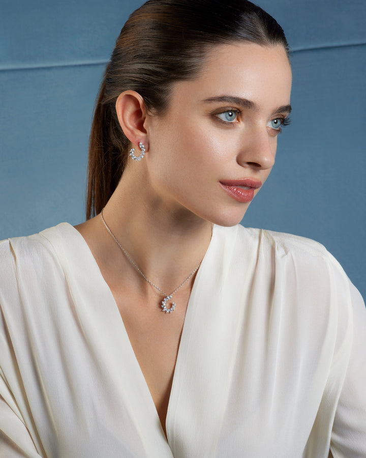 Comete Necklace and Earrings in 925‰ Silver and White Zircons KIT259204