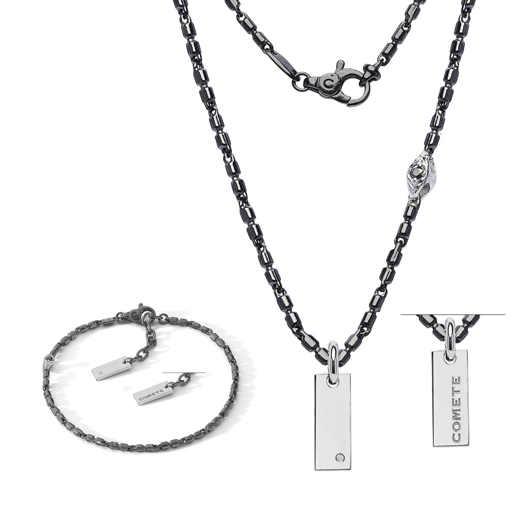Comete Collier et bracelet en argent bruni et poli, diamant, spinelles noires KIT7531261