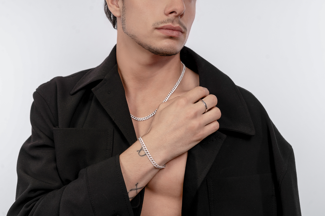 Collier Comete en argent 925‰ rhodié, acier, zircons blancs UGL768