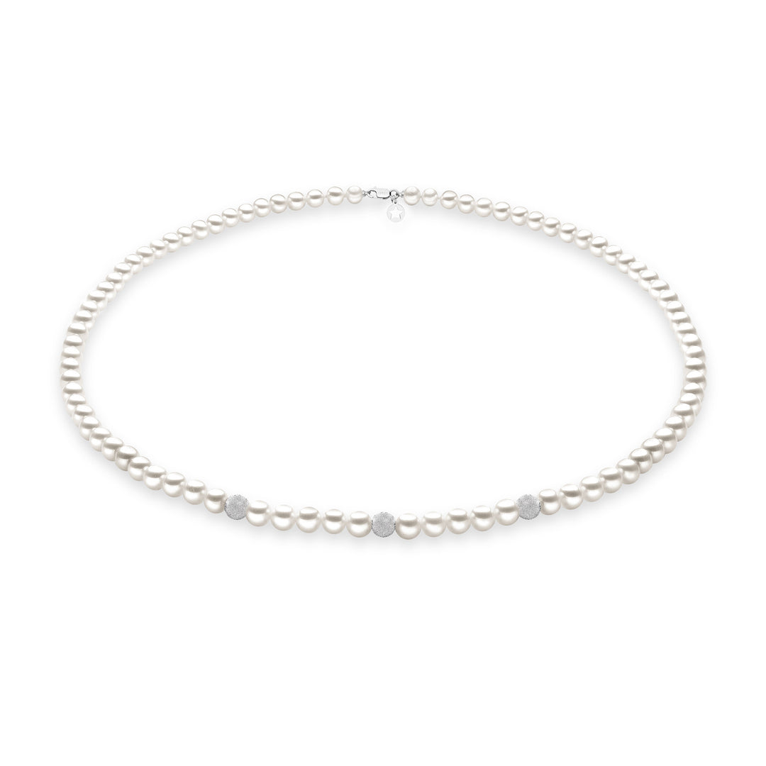 Comete Freshwater Pearl Necklace in Gold and Diamond Spheres FWQ191B