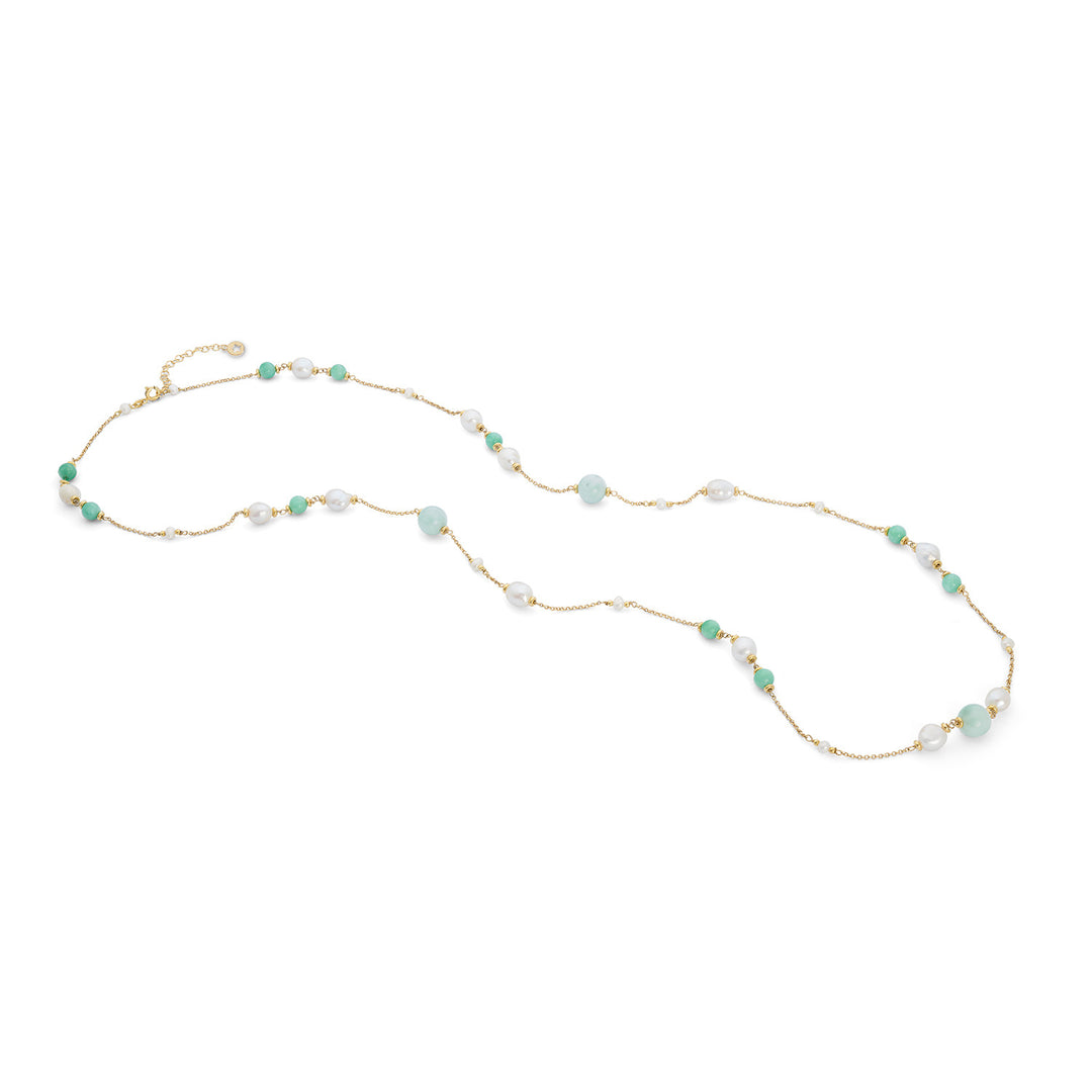 Comete Collana Argento 925‰ con Perle Acquadolce, Giada colorata, Angelite GLA281