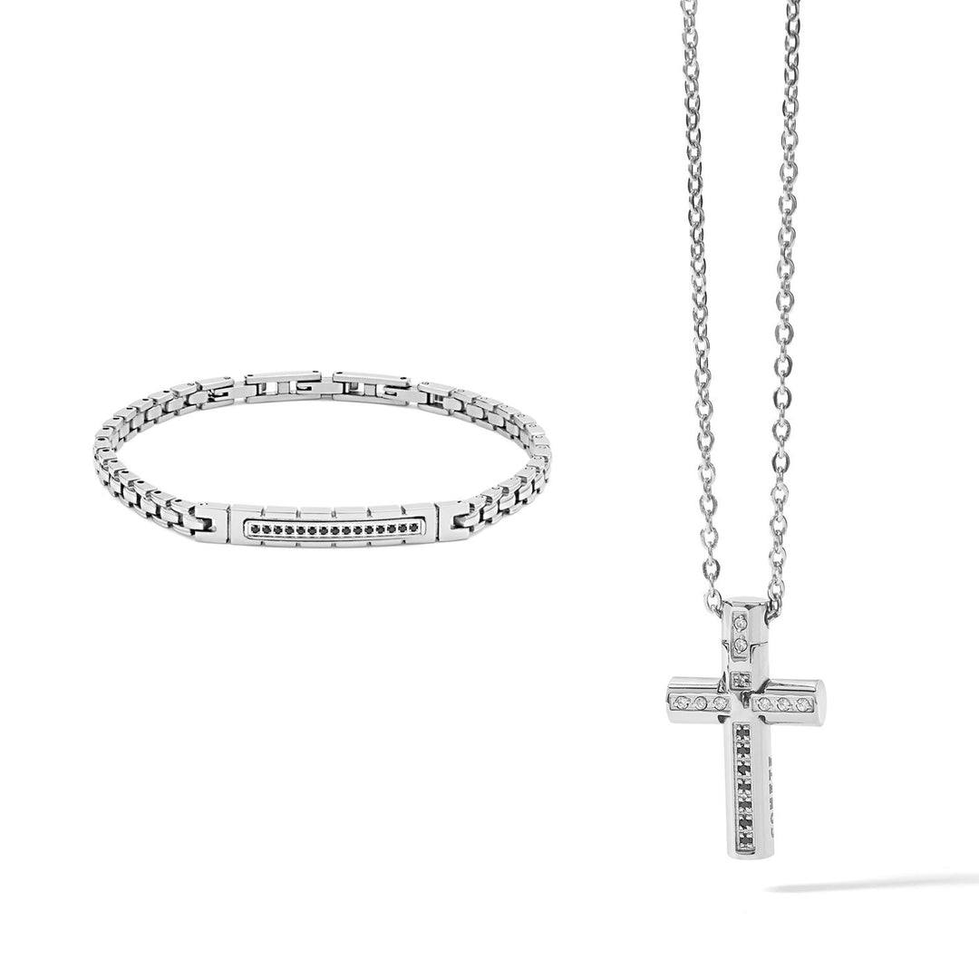 Costumes Bracelet et Collier Comete en acier poli et zircons KIT644974