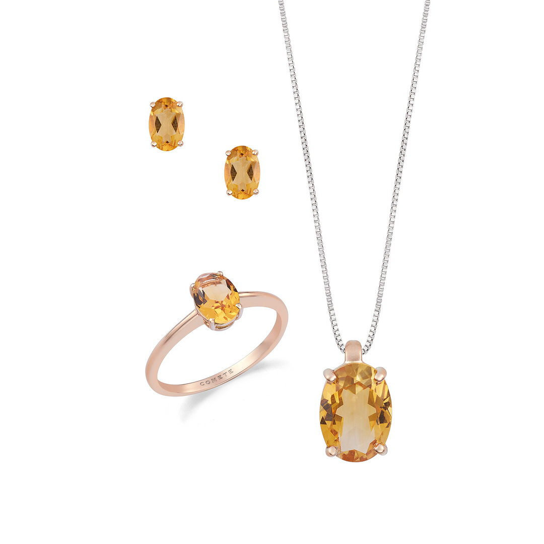 Comete Girocollo, anello e orecchini in Oro rosa 750‰ e Citrino ovale KIT166926991113