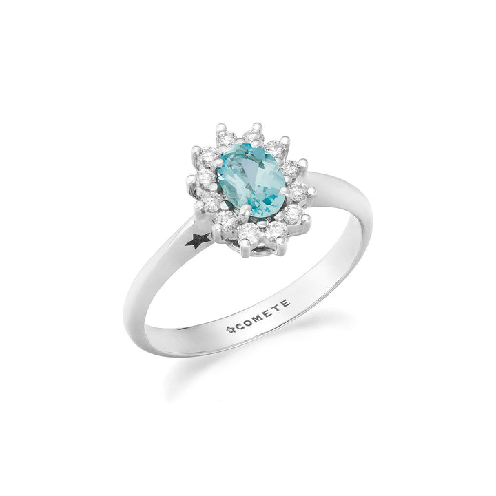 Bague Comete en Or avec Diamants et Aigue-Marine ovale ANQ360