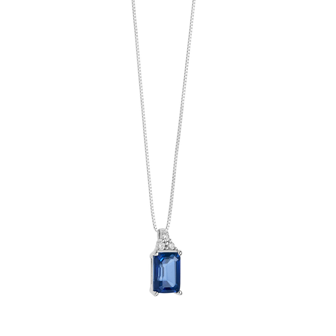 Kometen-Halskette aus Golddiamanten und blauem, achteckigem Saphir GLB1440