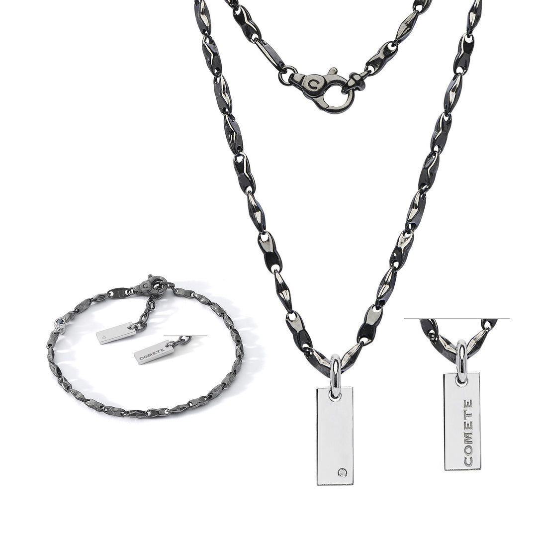 Bracelet et Collier Comete en Argent bruni et poli, Diamant et Spinelles noires KIT7511259