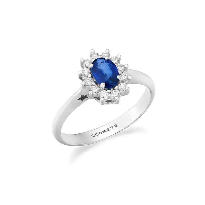 Comete White gold ring with diamonds and oval sapphire ANB2744