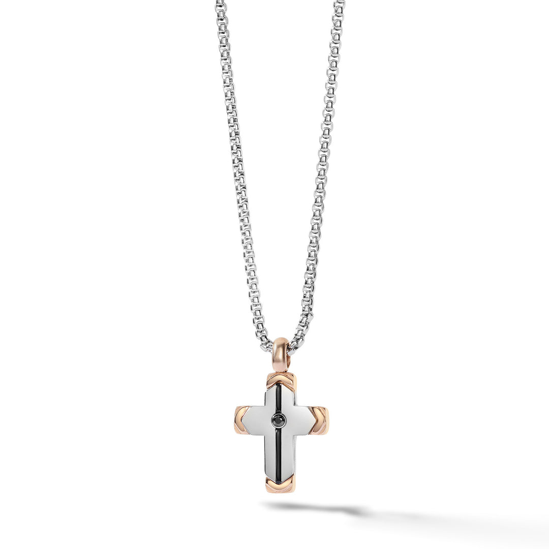 Comete Necklace with cross in steel, zircon, enamel and PVD UGL771