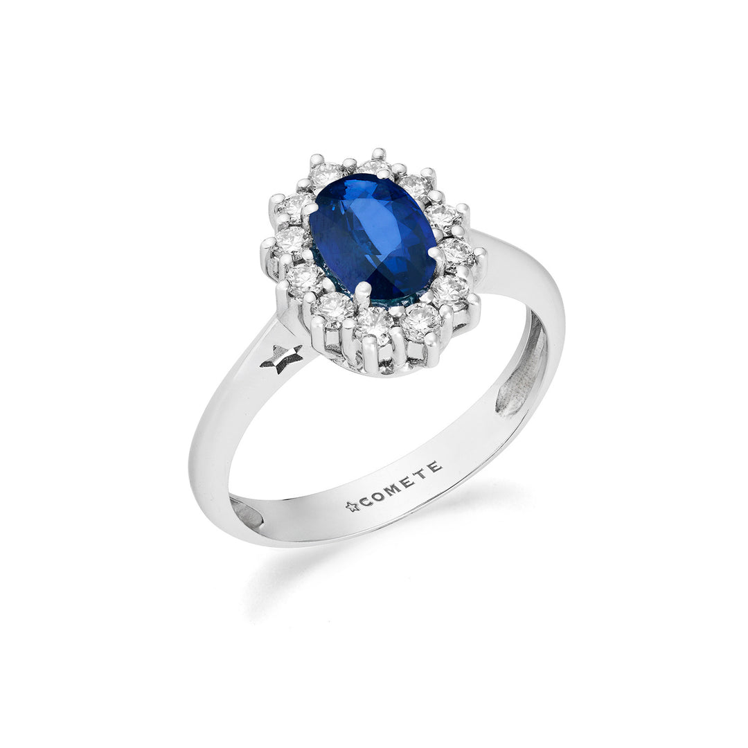 Comete White gold ring with diamonds and oval sapphire ANB2743