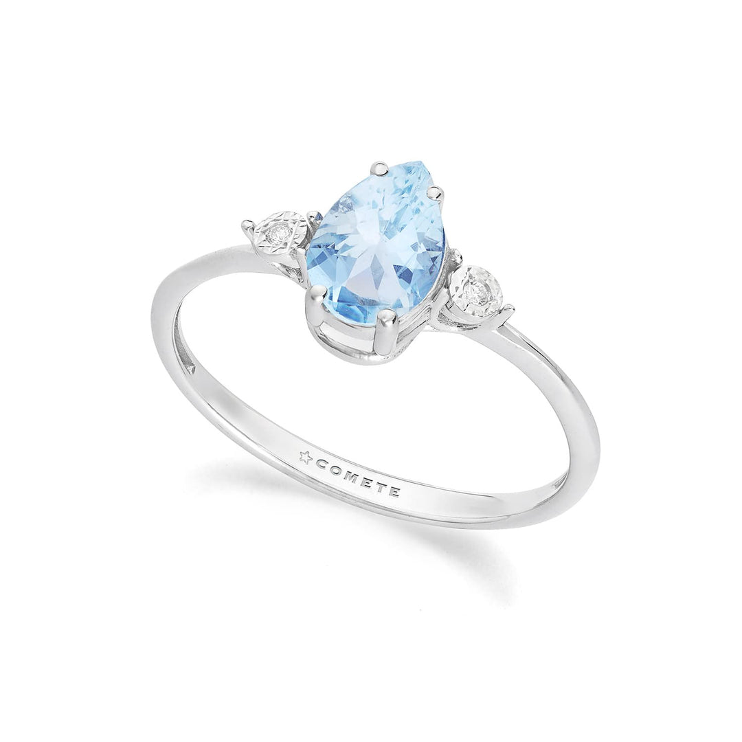 Comete Ring 375‰ Weißgold, Diamanten und Aquamarintropfen KANQ002