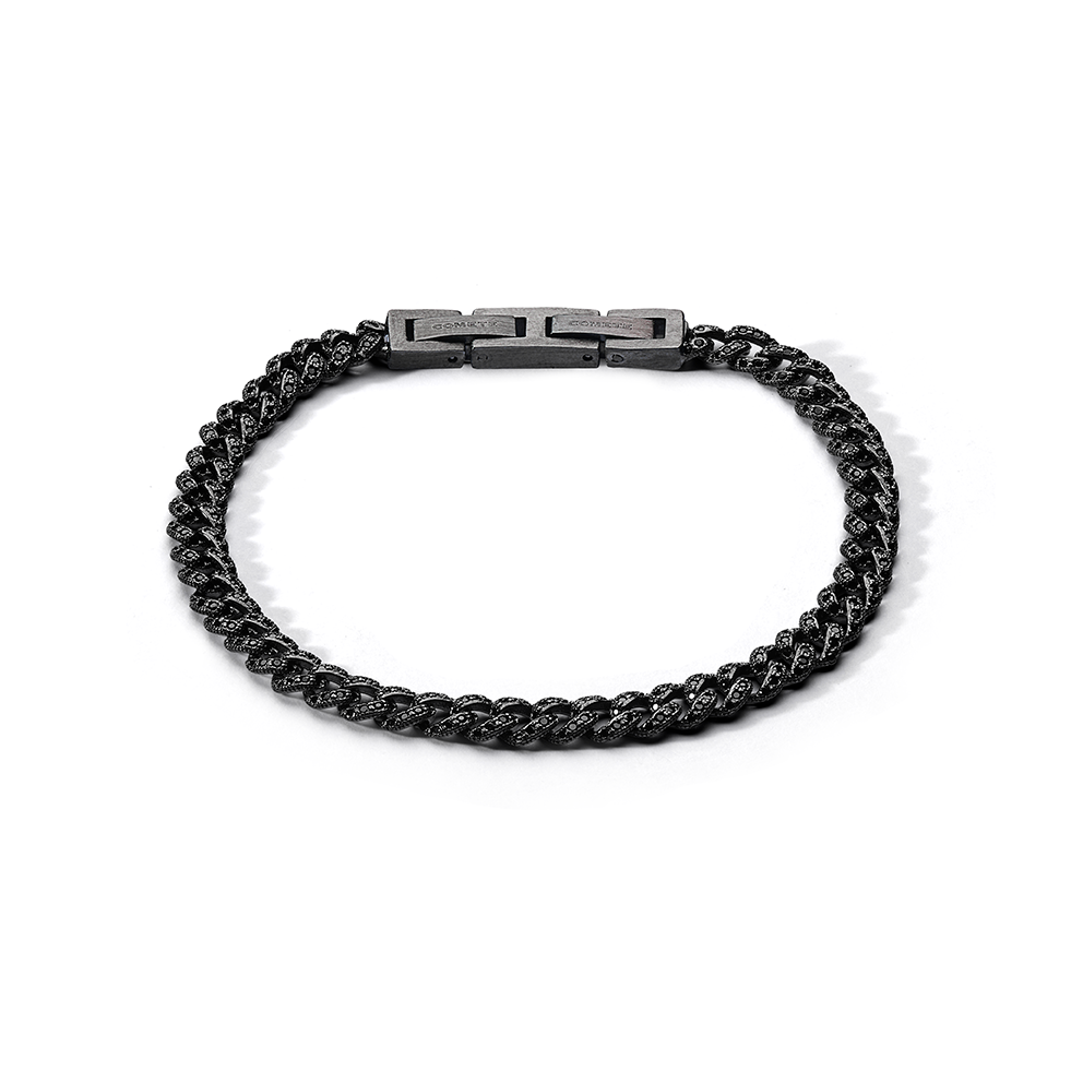 Bracelet Comete en argent ruthénium 925‰, acier PVD noir, zircons noirs UBR1291M20