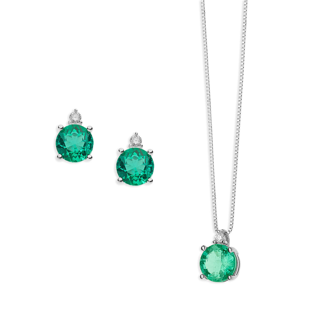Comete Collana e Orecchini Storia di luce in Oro Diamanti e Smeraldo tondo KIT1382881
