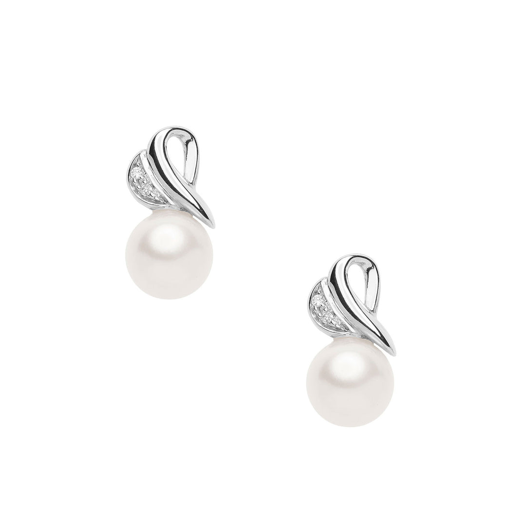 Comete Pearl Earrings with Diamonds in White Gold Heart ORP761