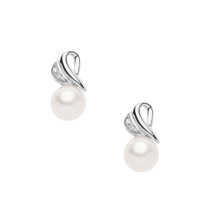 Comete Pearl Earrings with Diamonds in White Gold Heart ORP761