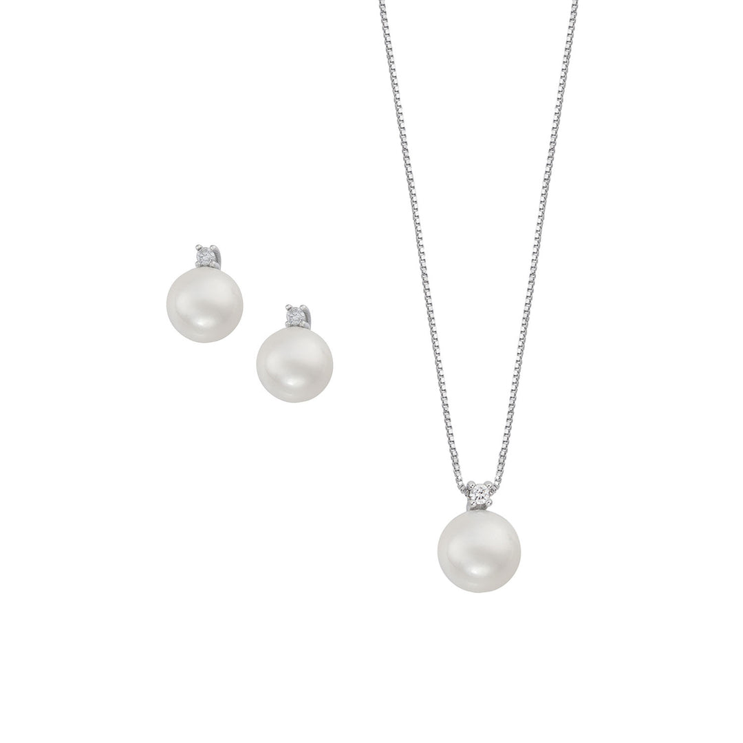 Comete Halskette und Ohrringe mit Perle aus Gold und Diamant mit Federkette KIT629765