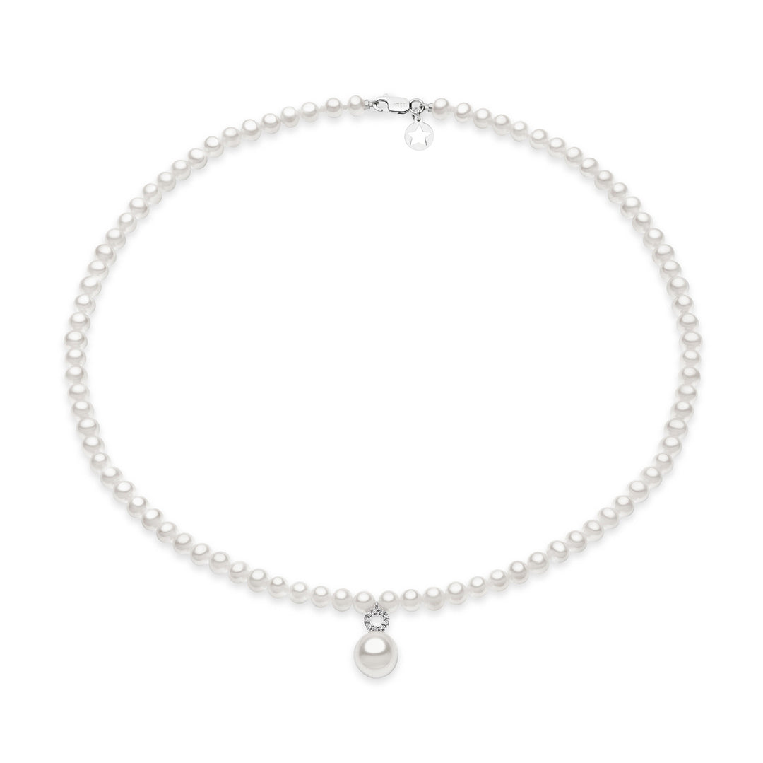 Comete Necklace Freshwater Pearl Strand in Gold and Diamonds FWQ133