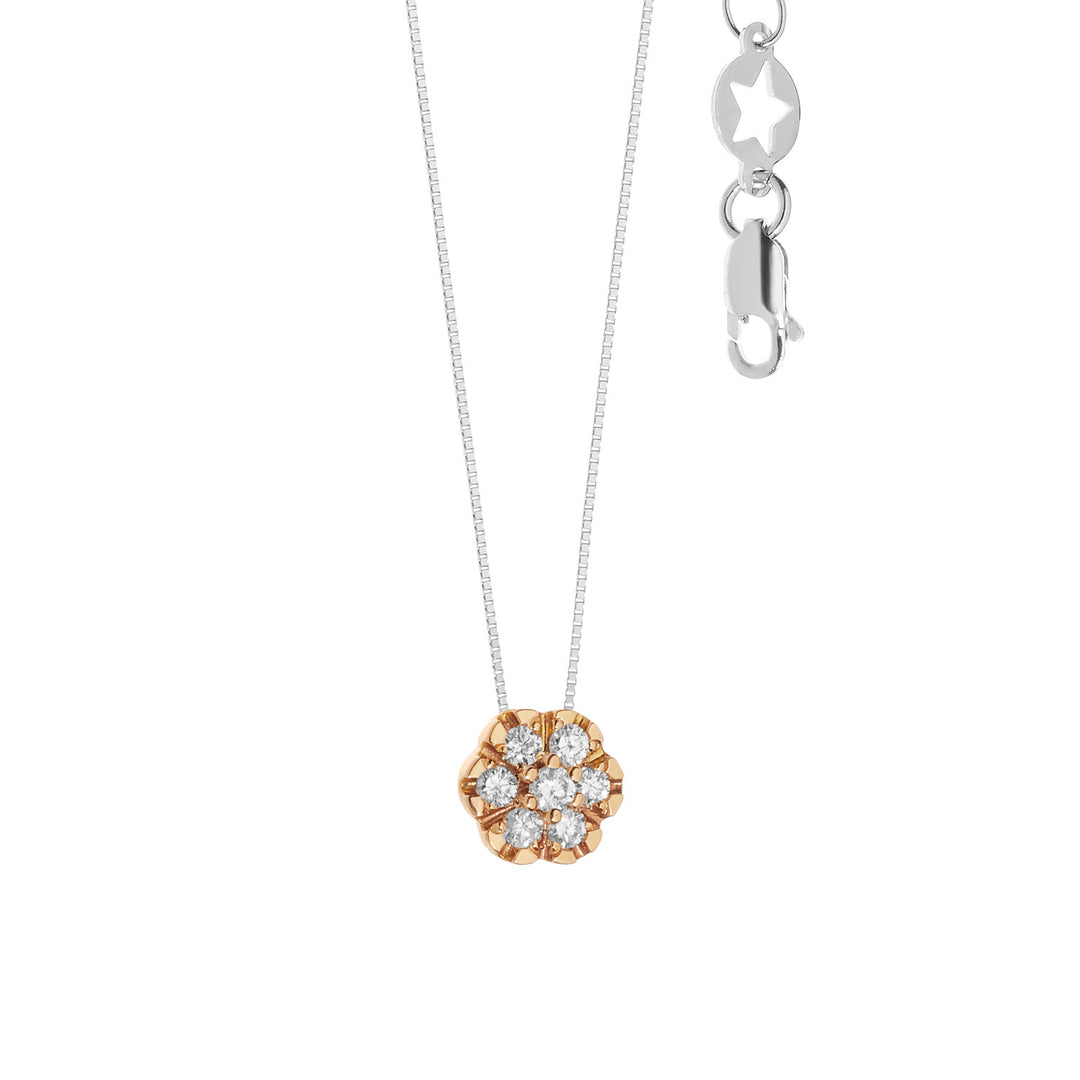 Comete-Blumenhalskette aus Weiß- und Roségold mit Diamanten GLB1519