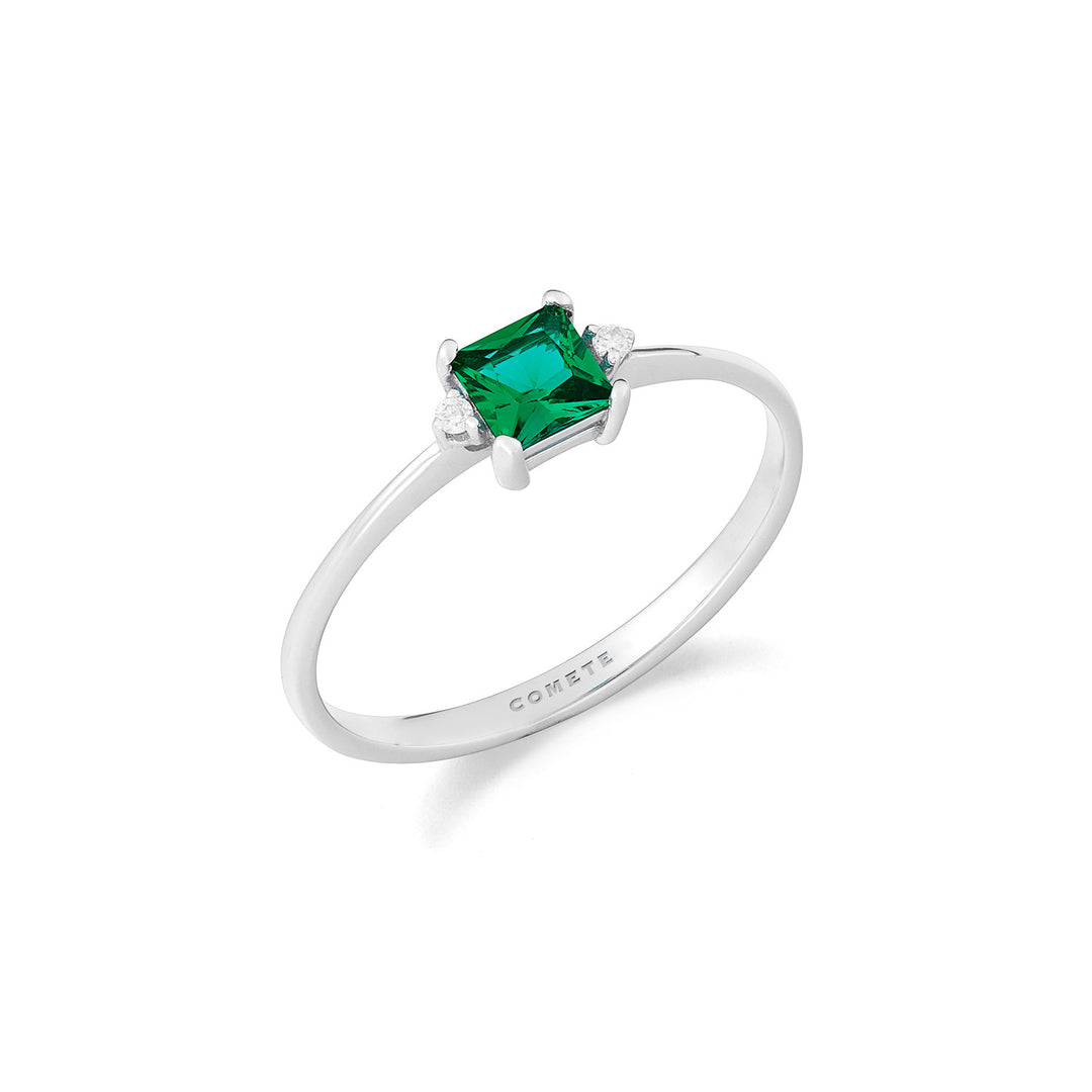 Bague Comete en or blanc avec diamants et émeraude carrè ANB2708