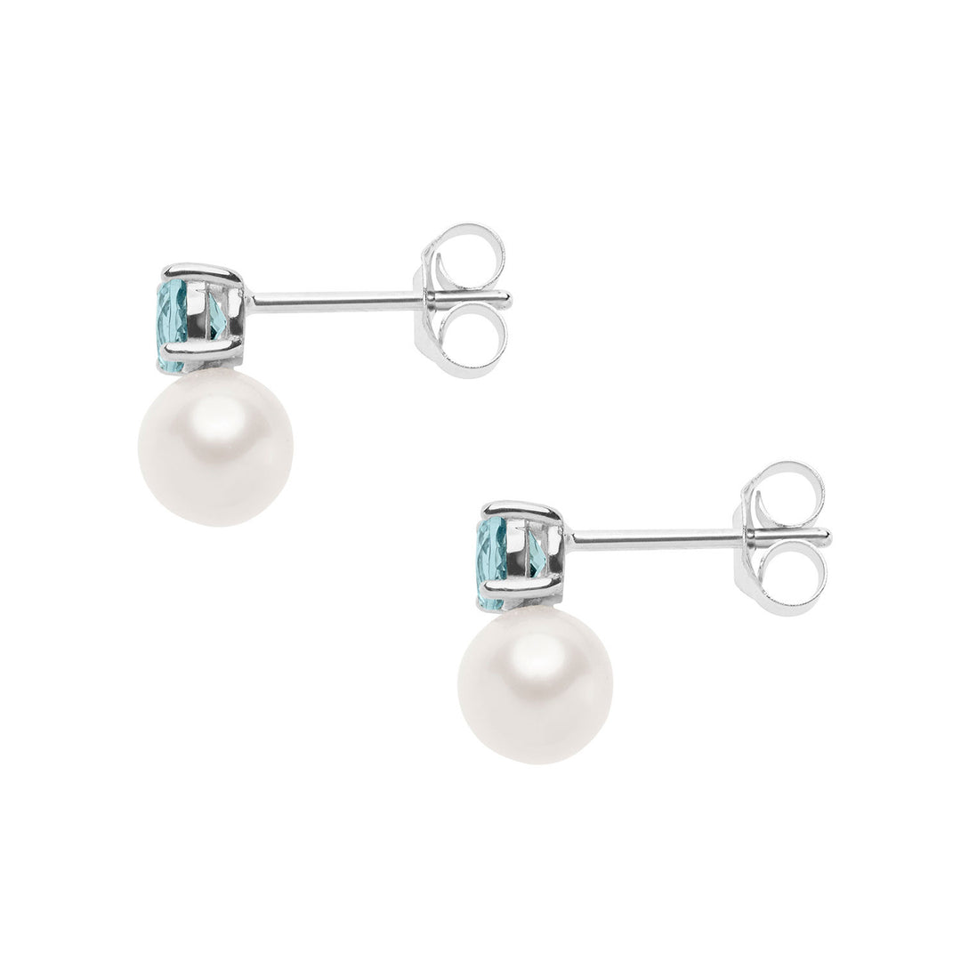 Comete Earrings in Gold, Pearls and Round Aquamarine ORP748