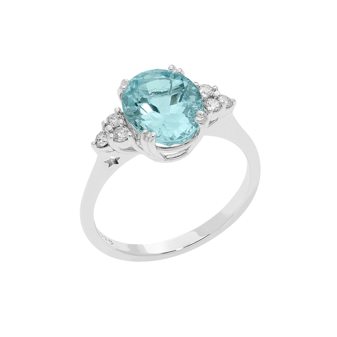 Bague Comete en or avec diamants et aigue-marine ovale ANQ336