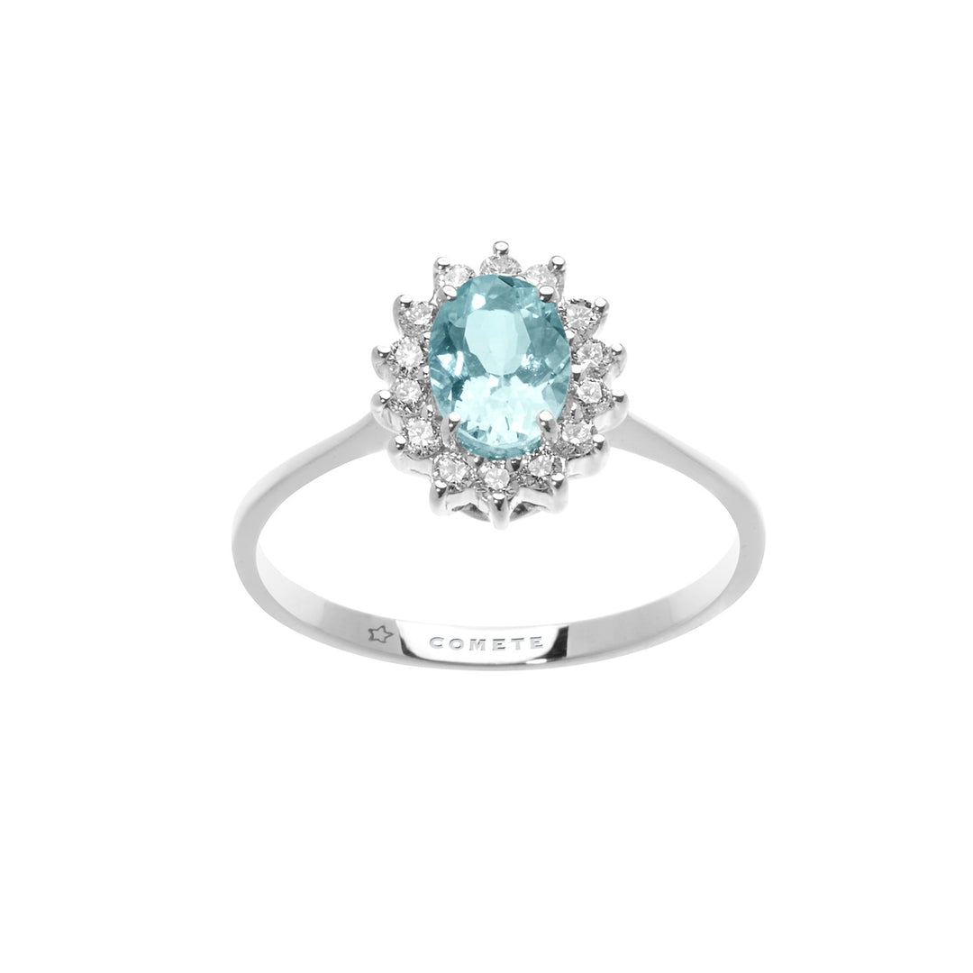 Bague Comete en or avec diamants et aigue-marine ovale ANQ315