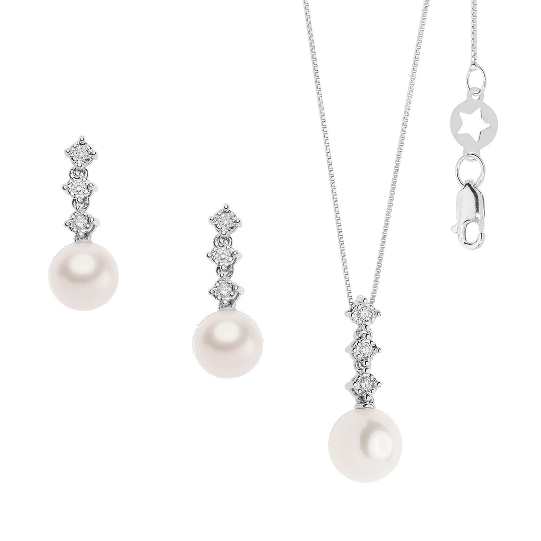 Comete-Halskette und Ohrringe mit Perlen in Gold und Diamanten-Trilogie KIT608740