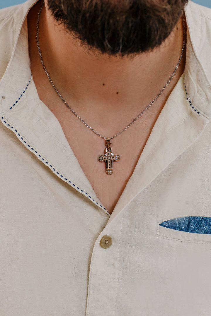 Collier Comete en Acier PVD rose et Zircons noirs UGL709