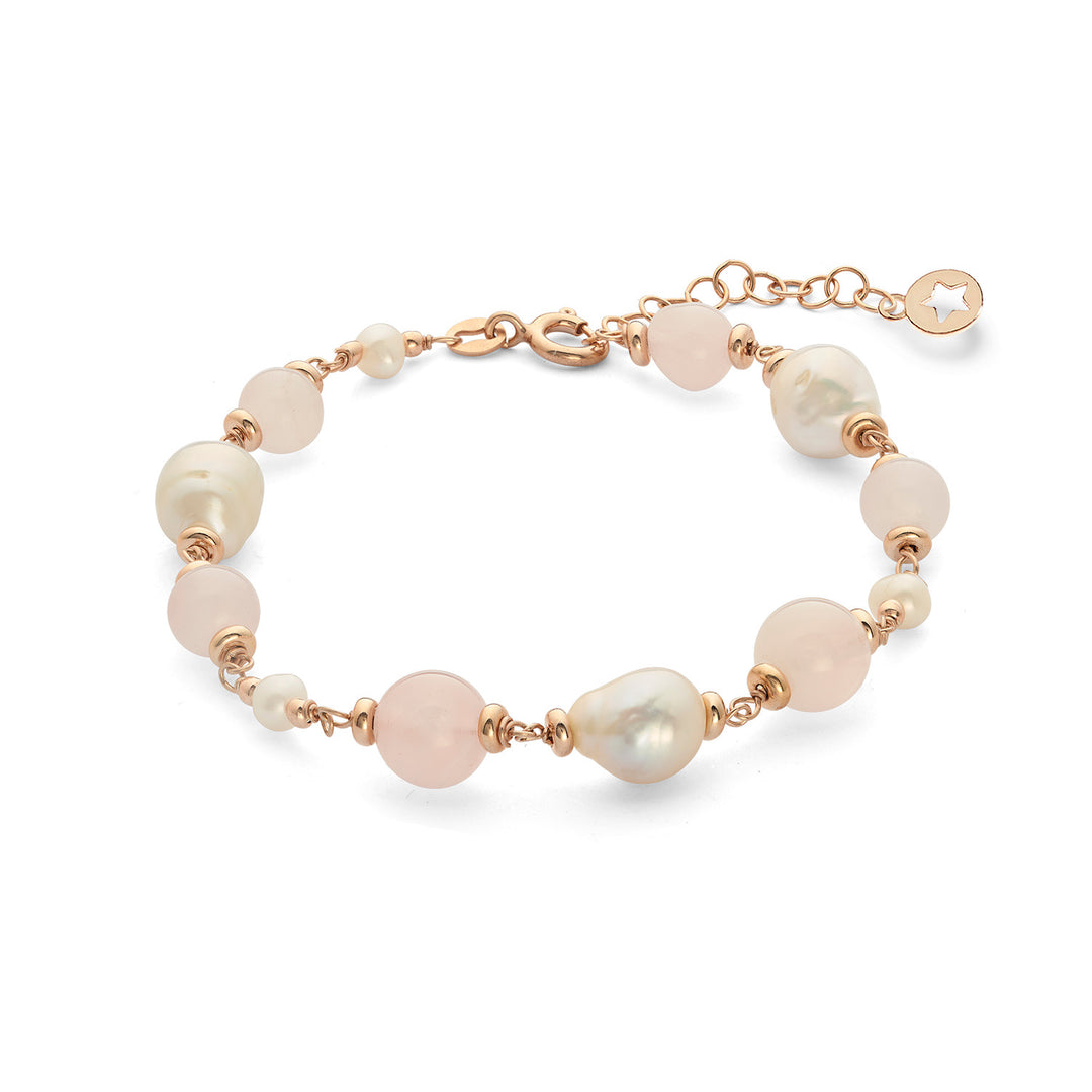 Comete 925‰ Silberarmband mit Acquadolce-Perlen und Rosenquarz BRA278