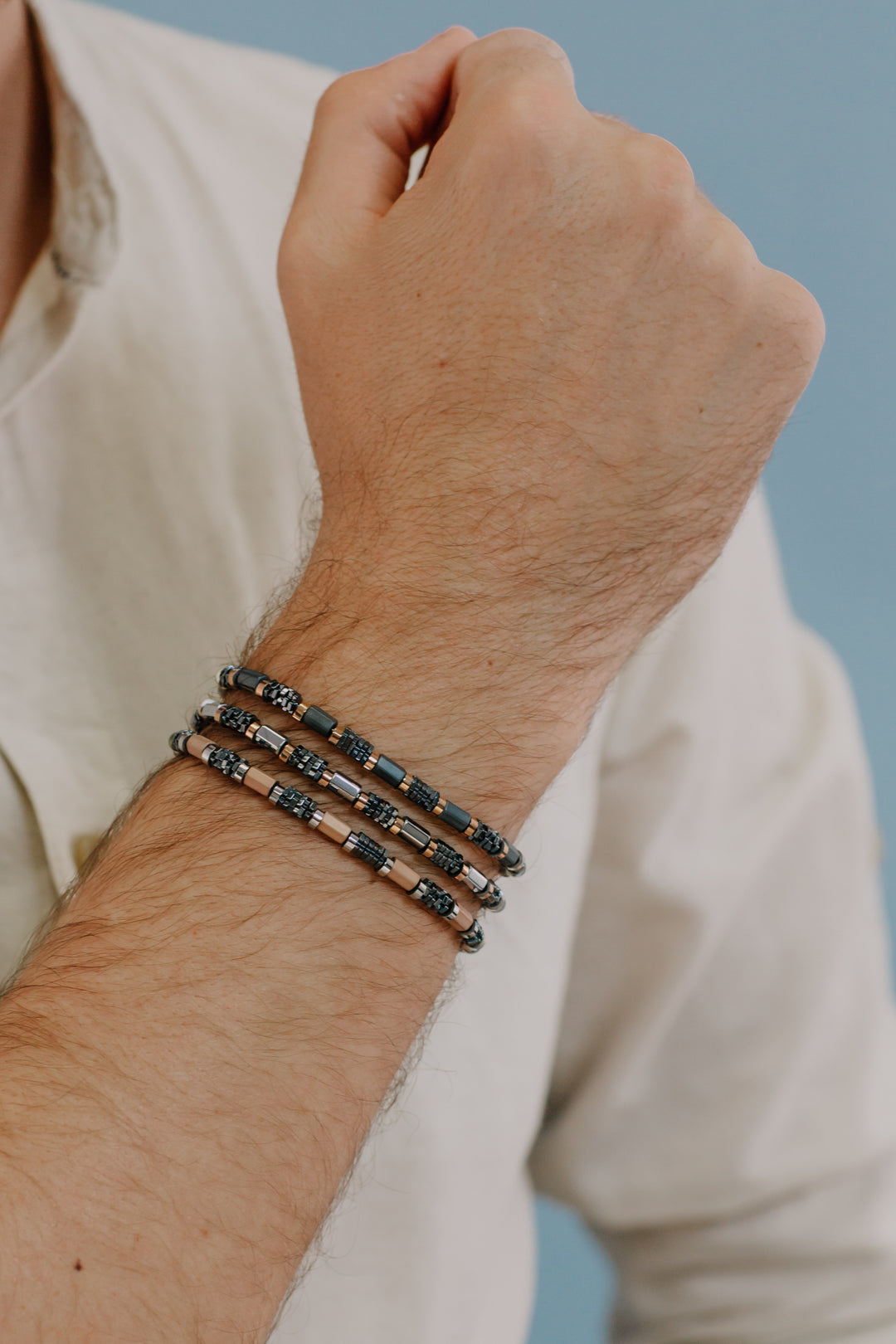 Comete Steel bracelet with hematite and rosé PVD UBR970