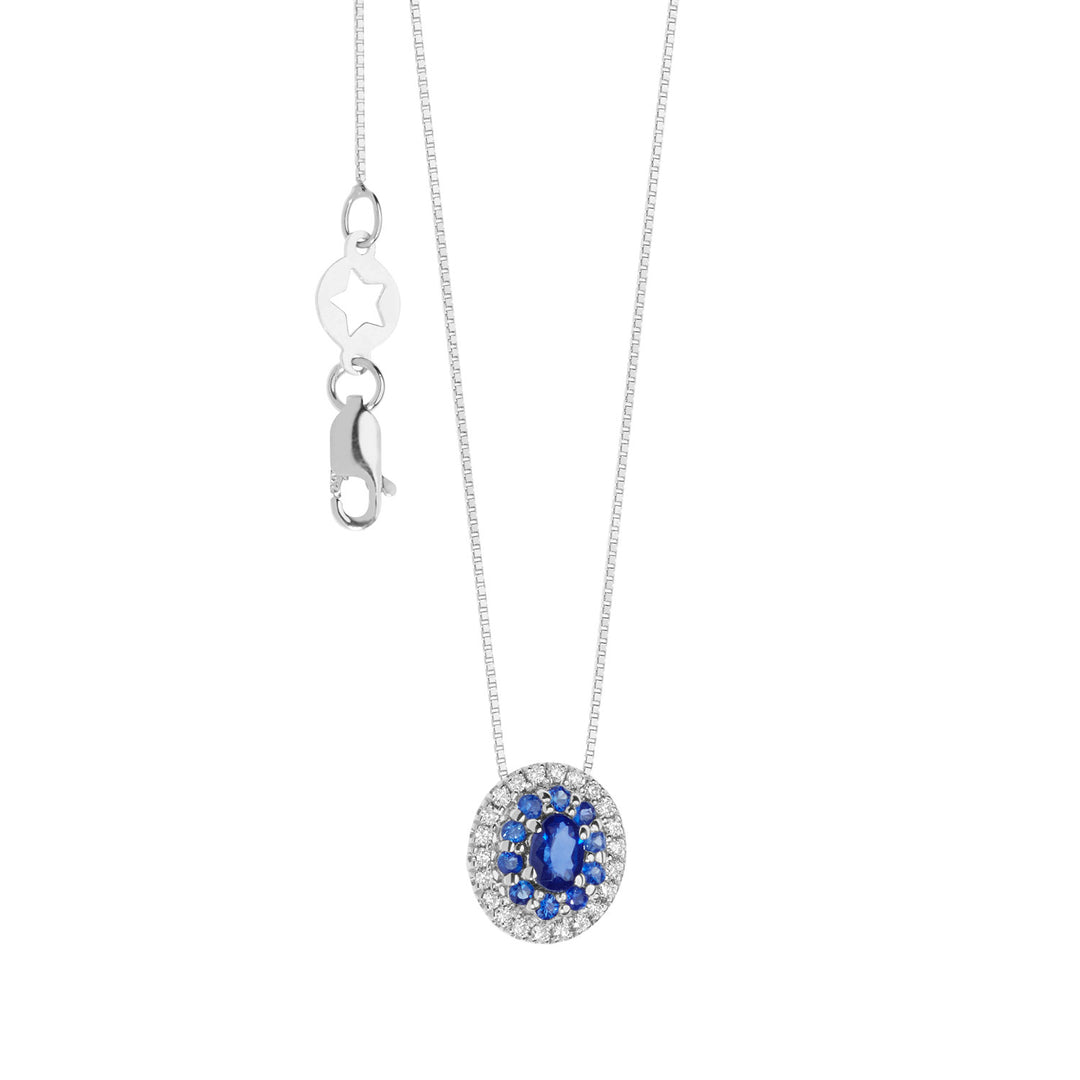 Collier Comete en Or, Diamants et Saphirs Bleus GLB1573