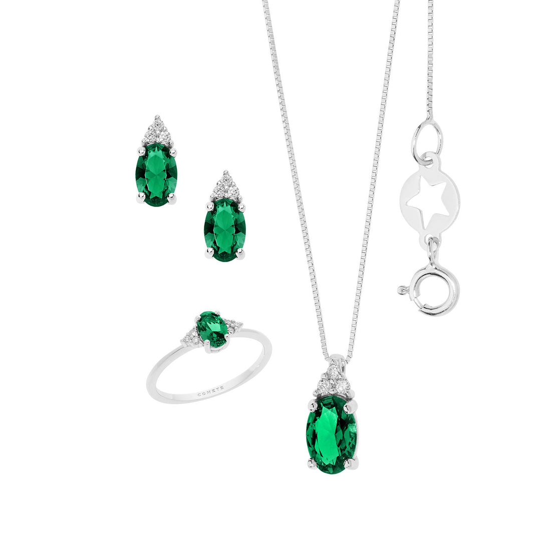 Comete-Halskette, Ring und Ohrringe aus ovalem Smaragd, Gold und Diamanten KIT161726541071
