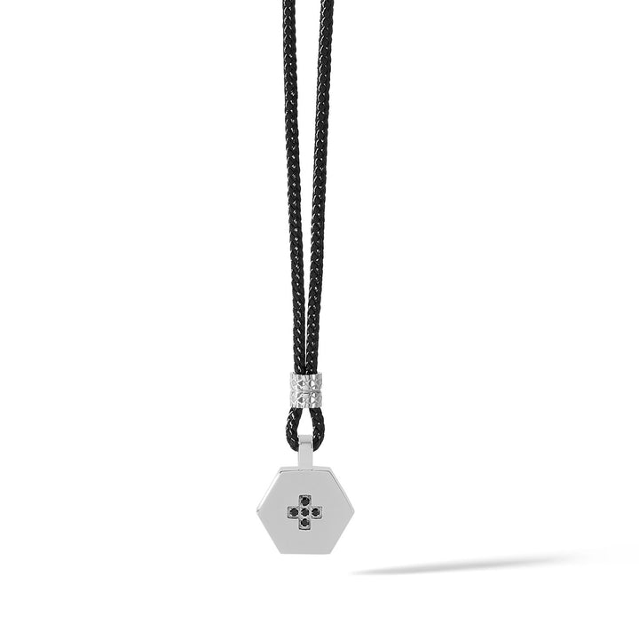Comete Sechseckiges Halsband aus Stahl und schwarzer Kordel UGL617