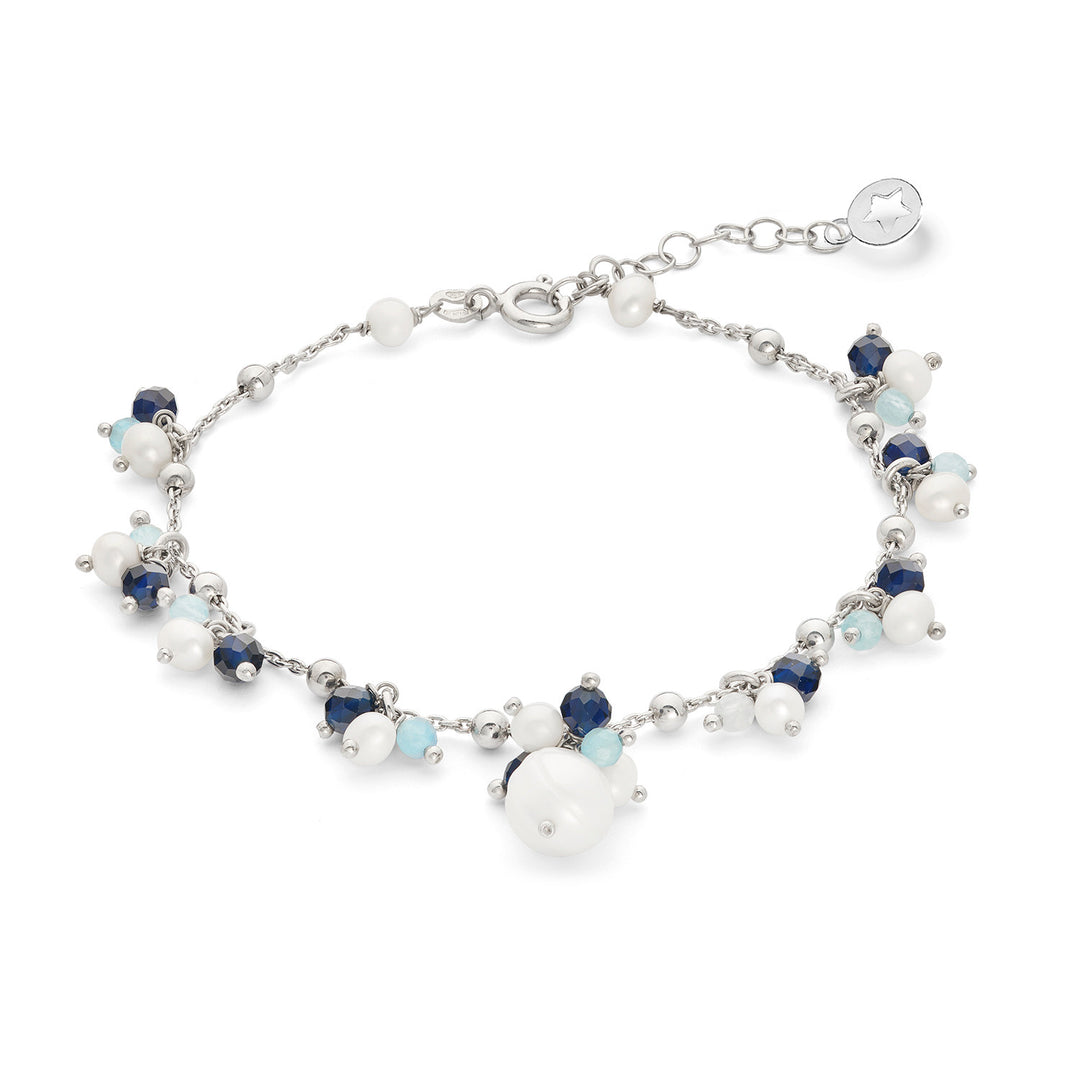 Comete 925‰ Silberarmband mit Aquamarin, blauen Steinen und Süßwasserperlen BRA271