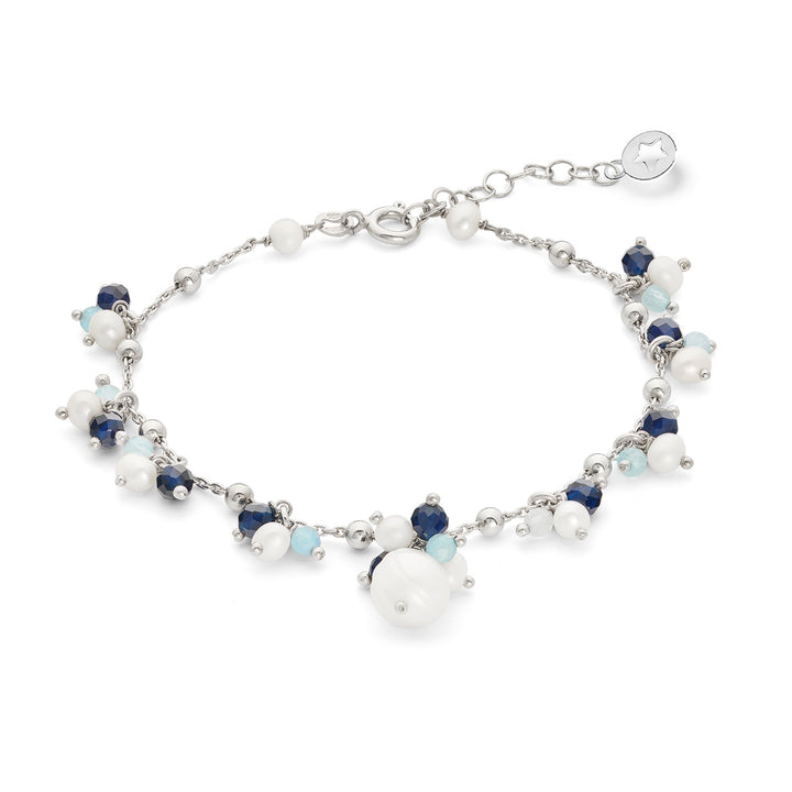 Comete 925‰ Silberarmband mit Aquamarin, blauen Steinen und Süßwasserperlen BRA271