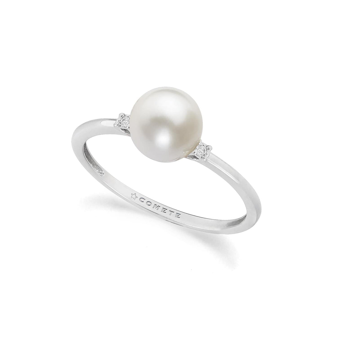 Bague Comète en or blanc 750‰, diamants et perle de culture ANP415