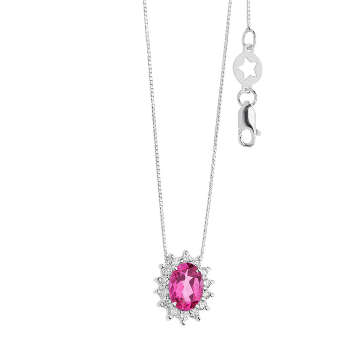 Comete-Halskette aus Gold, Diamanten und ovalem rosa Topas GLB1579