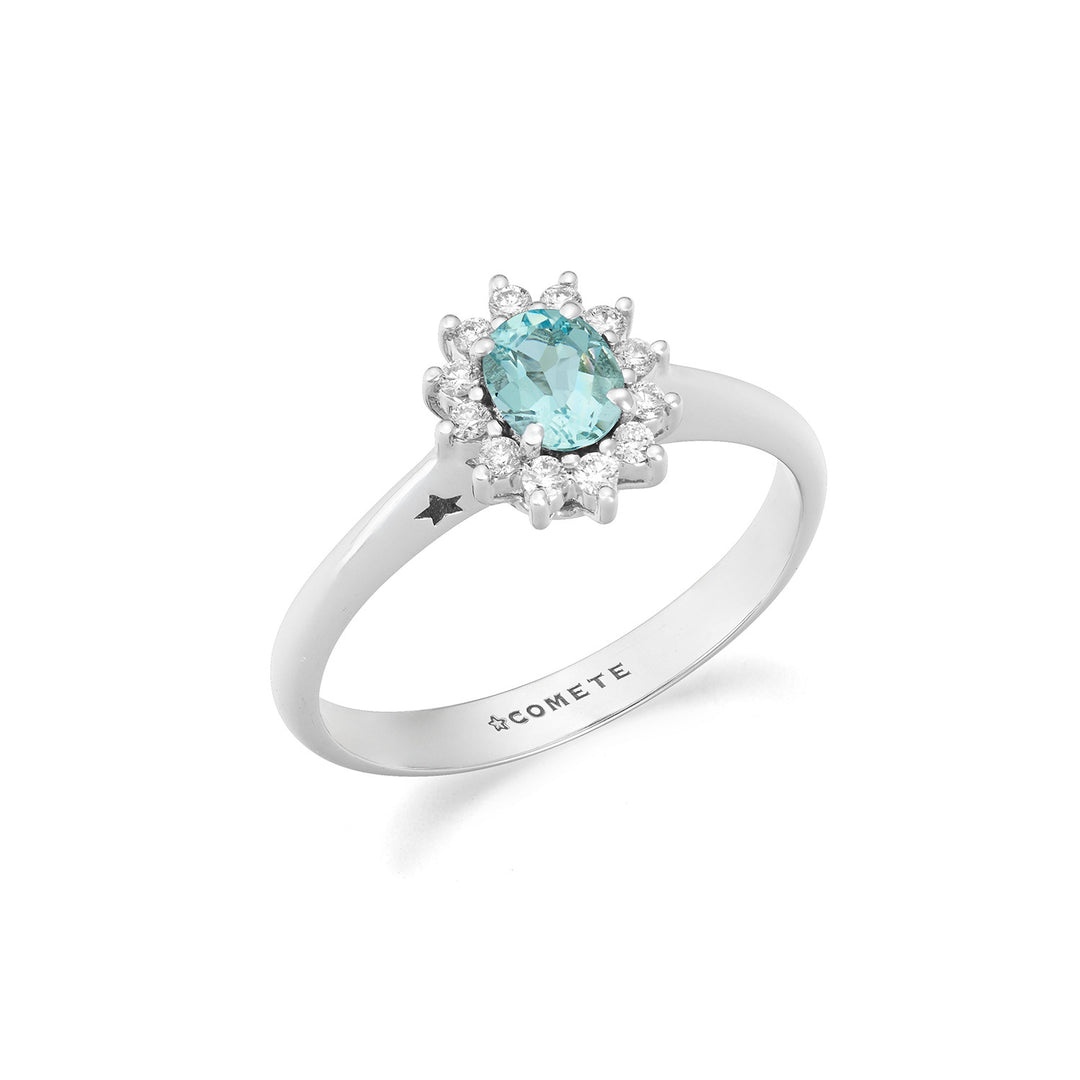 Bague Comete en Or avec Diamants et Aigue-Marine ovale ANQ360