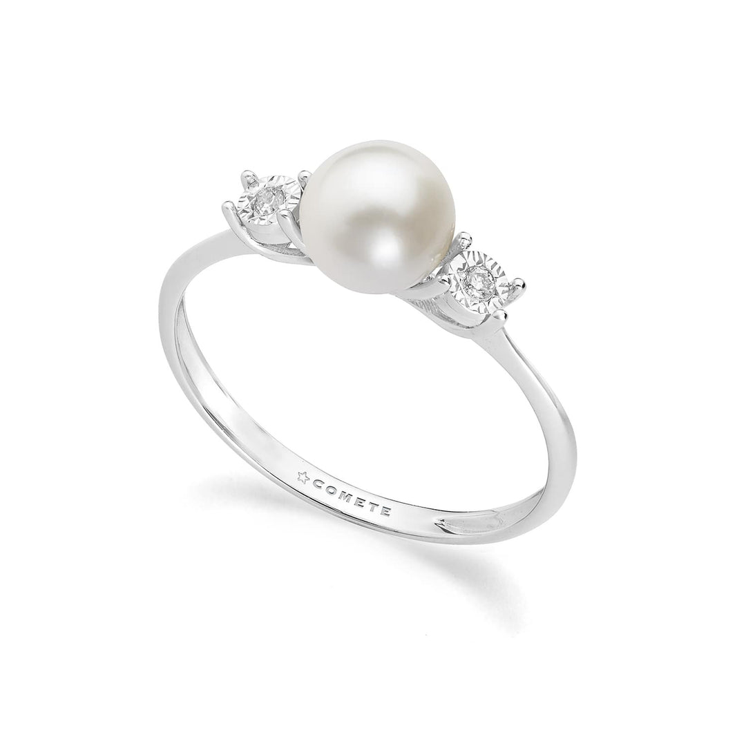 Comete Anello in Oro bianco 375‰ con Diamanti bianchi e Perla coltivata KANP001