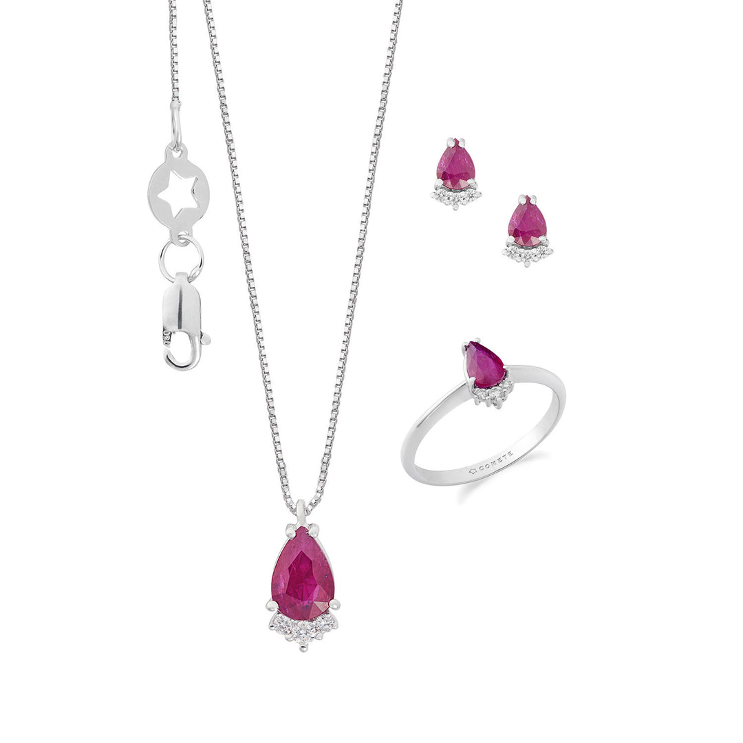 Comete Anello, collana e orecchini Oro 750‰, Diamanti e Rubino goccia KIT169827411150