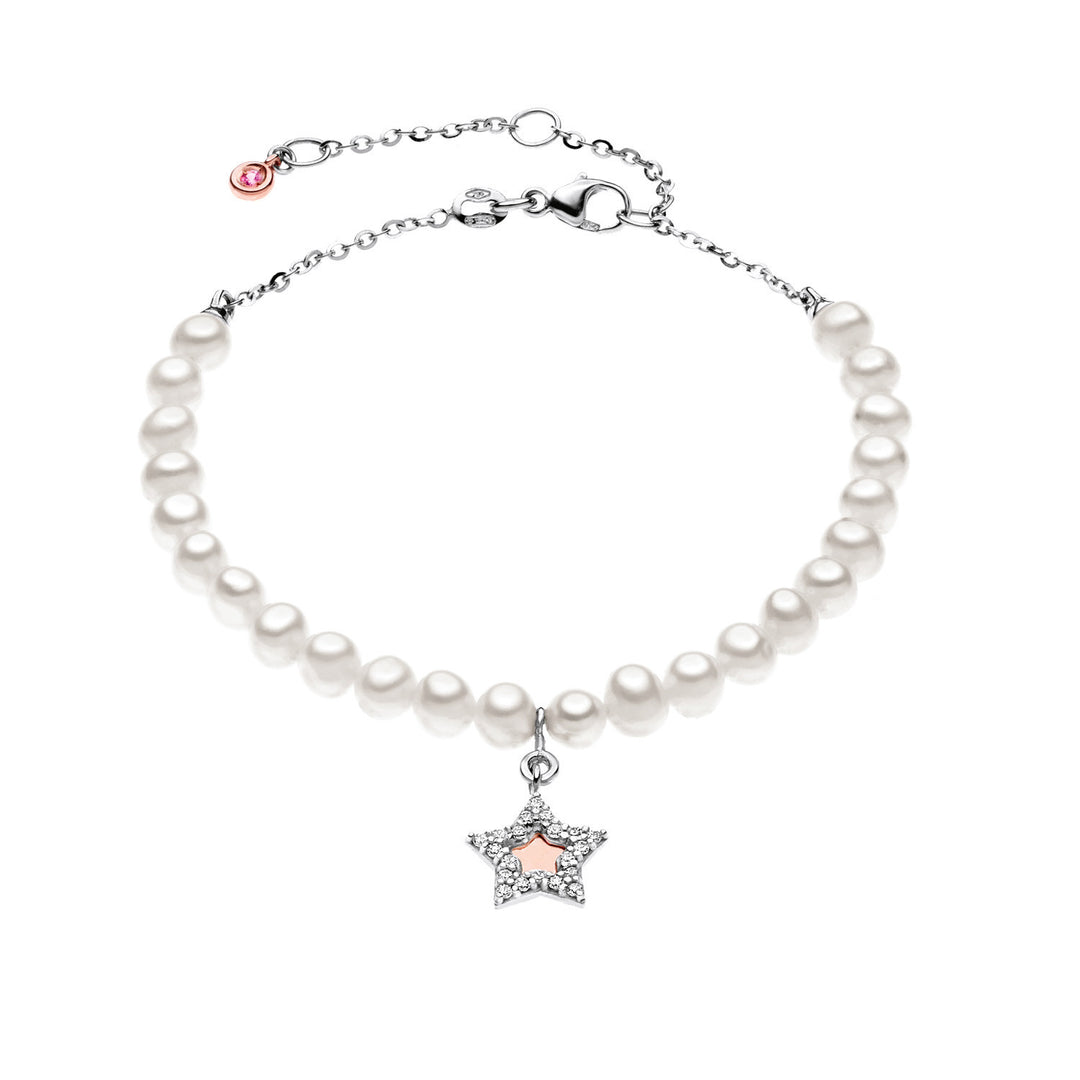 Bracelet de perles Comete en or blanc avec étoile, diamants et saphir rose BRQ137