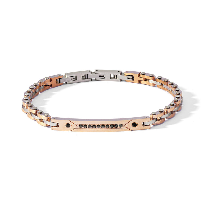 Comete-Armband Schwarzer Stahl, rosa PVD und schwarze Zirkone UBR1189
