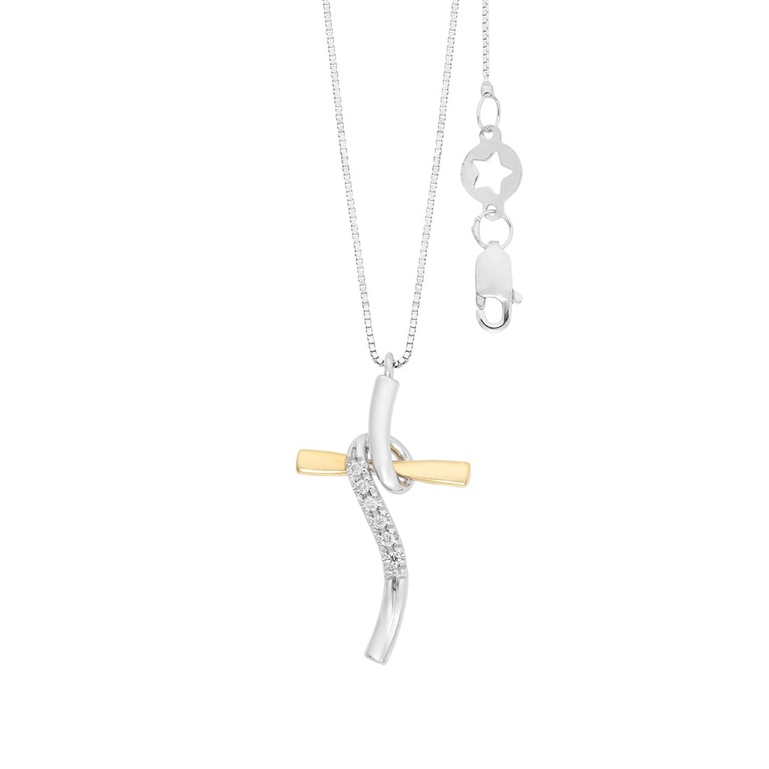 Comete Cross necklace in 750‰ white and yellow gold and white diamonds GLB1711