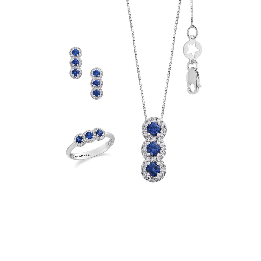 Comete Anello, Collana e Orecchini in Trilogy con Zaffiri in Oro e Diamanti bianchi KIT169427271137