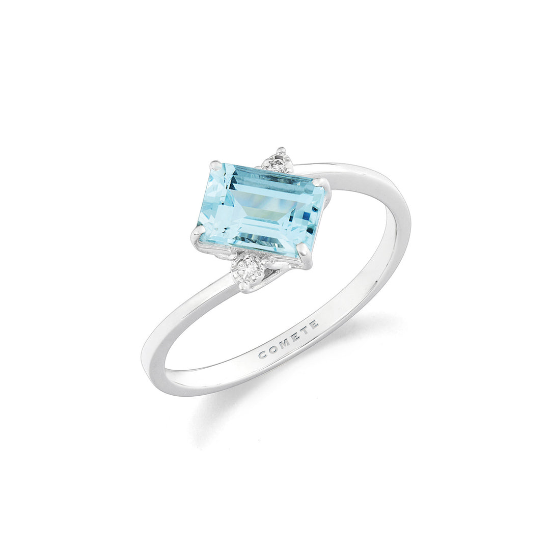 Bague Comete Or et Diamants Blancs avec Aigue-Marine Octogonale ANQ357