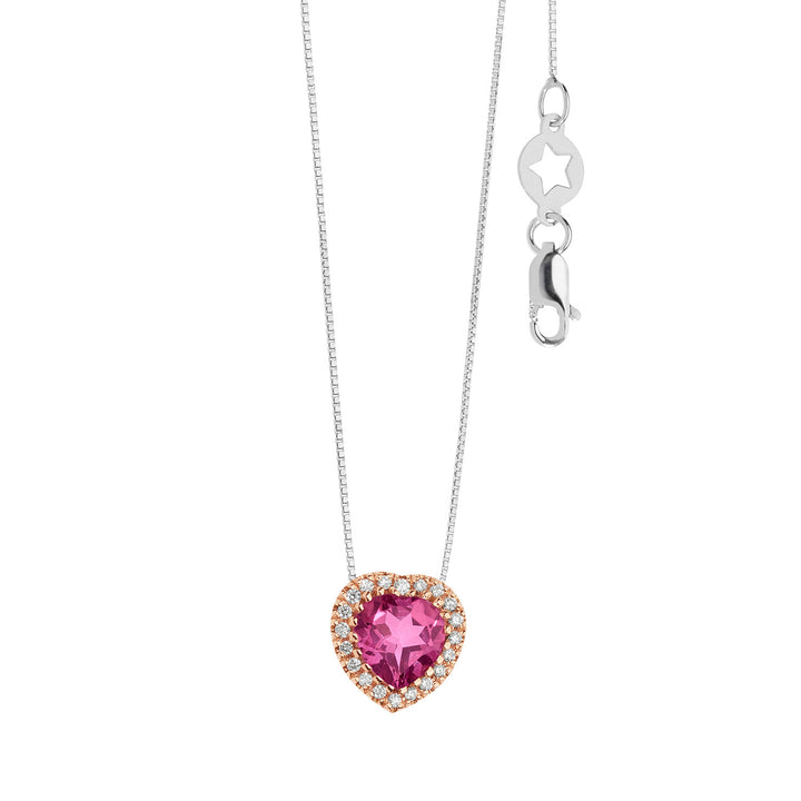Comete Necklace in Gold, Diamonds and Pink Topaz heart GLB1578