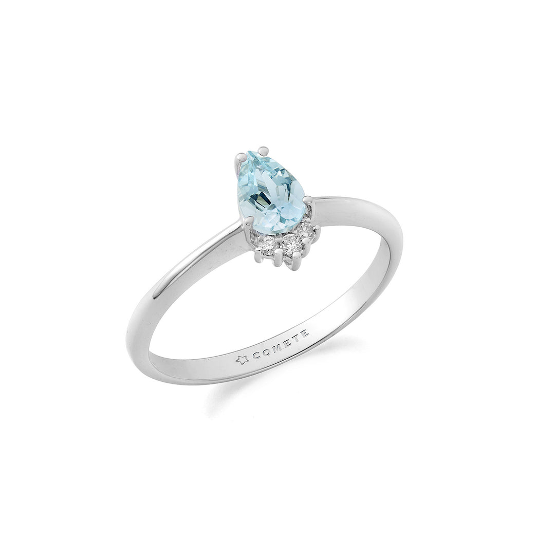 Bague Comète Or 750‰, Diamants et Aigue-marine goutte ANQ359
