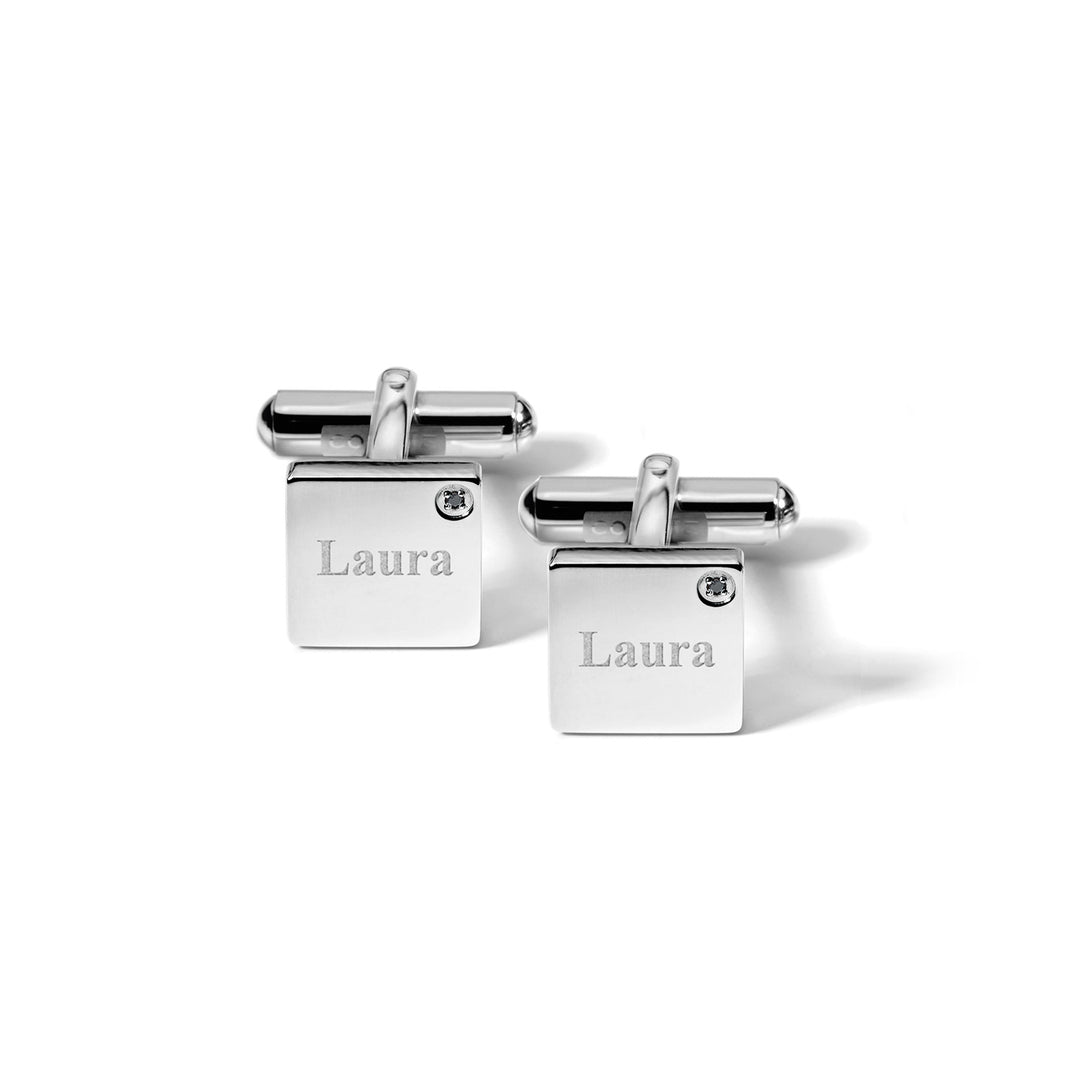Boutons de manchette carrés Comets en acier et diamants noirs UGM102N