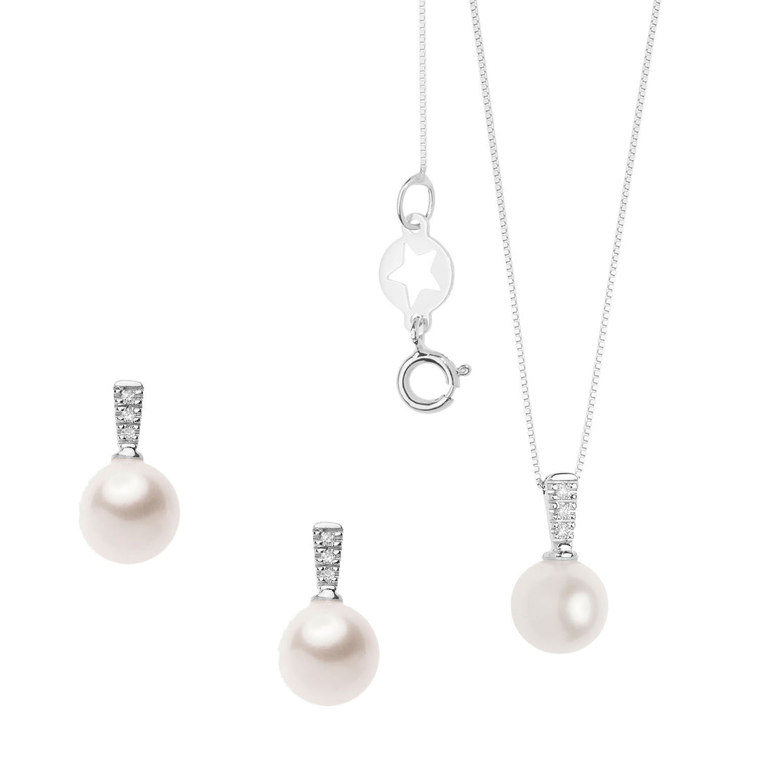 Comete-Halskette und Ohrringe mit Perlen und weißen Diamanten KIT623759